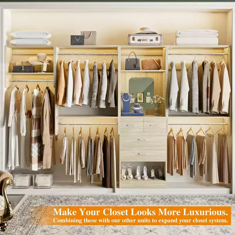 Besiost 95 Closet Organizer with 5 Hanging Rods, Wall Mounted Clothes Hanging Rack for Organization