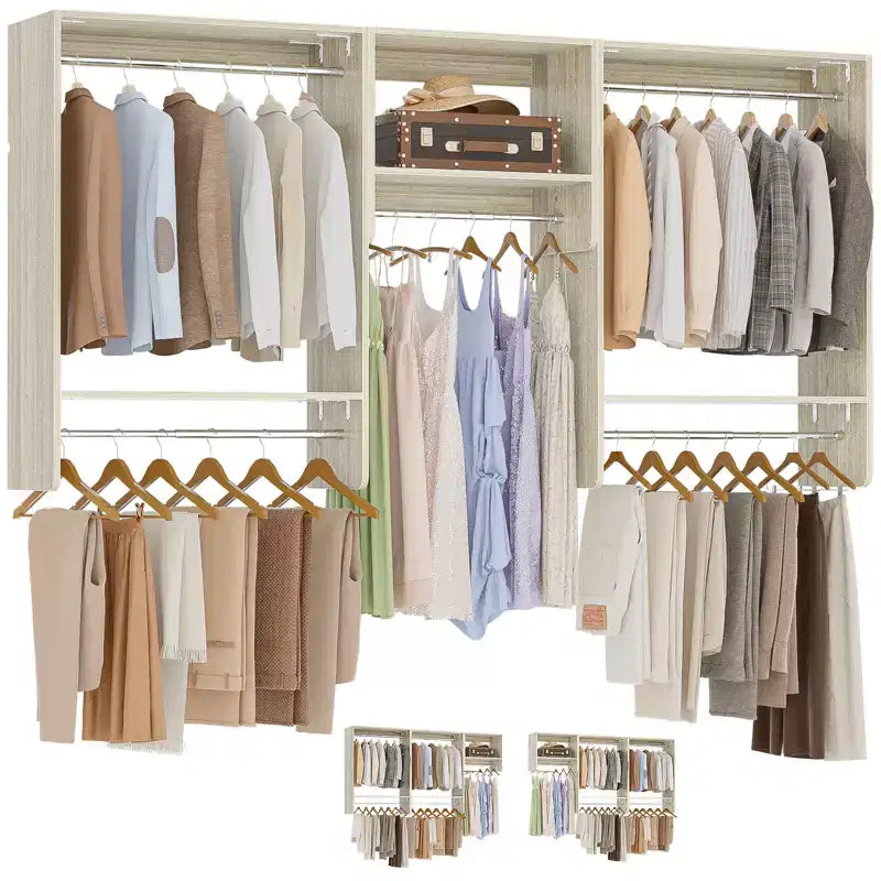 Besiost 95 Closet Organizer with 5 Hanging Rods, Wall Mounted Clothes Hanging Rack for Organization