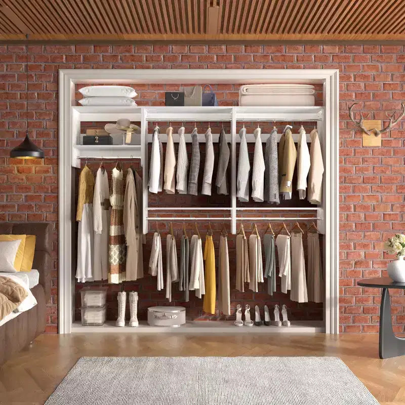 Besiost 95 Closet Organizer with 5 Hanging Rods, Wall Mounted Clothes Hanging Rack for Organization