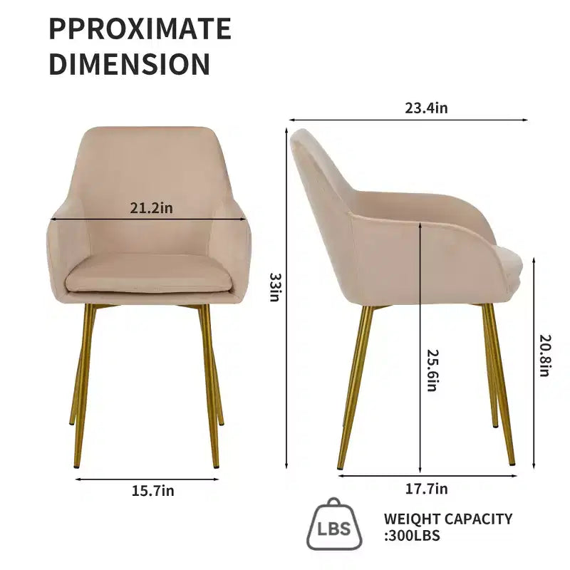 GDFStudio Vesper Modern Velvet Upholstered Dining Chairs with Gold Metal Legs (Set of 2)