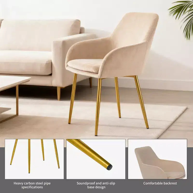 GDFStudio Vesper Modern Velvet Upholstered Dining Chairs with Gold Metal Legs (Set of 2)