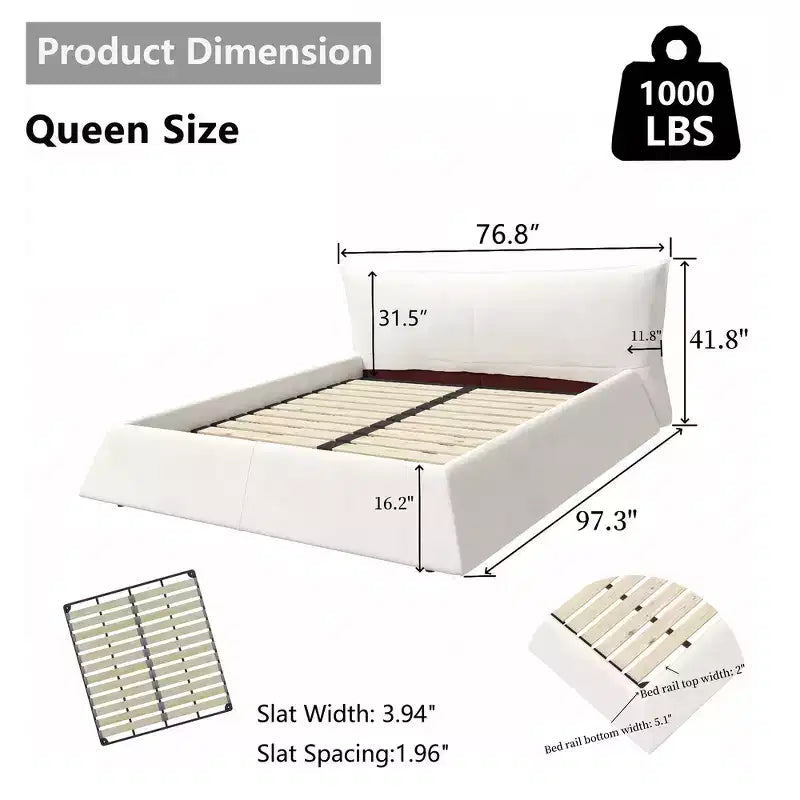 Whisen King Size Upholstered Platform Bed, Metal & Solid Wood Bed Frame with Special Shaped Velvet Headboard