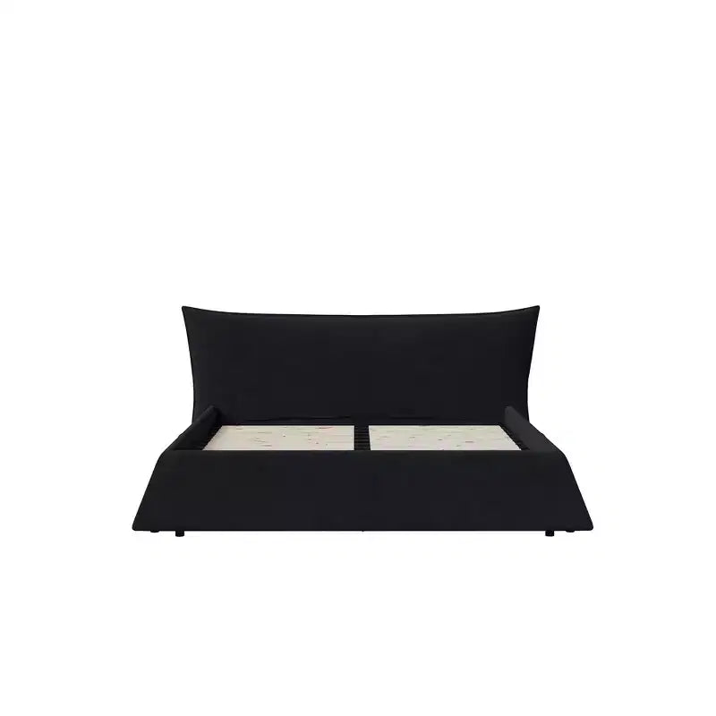 Whisen King Size Upholstered Platform Bed, Metal & Solid Wood Bed Frame with Special Shaped Velvet Headboard