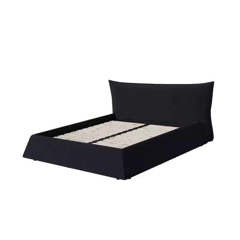 Whisen King Size Upholstered Platform Bed, Metal & Solid Wood Bed Frame with Special Shaped Velvet Headboard