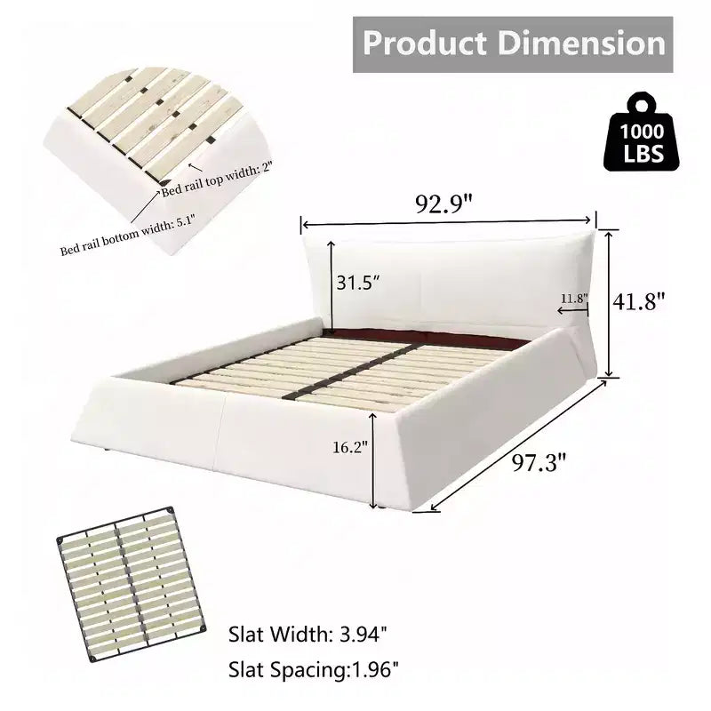 Whisen King Size Upholstered Platform Bed, Metal & Solid Wood Bed Frame with Special Shaped Velvet Headboard
