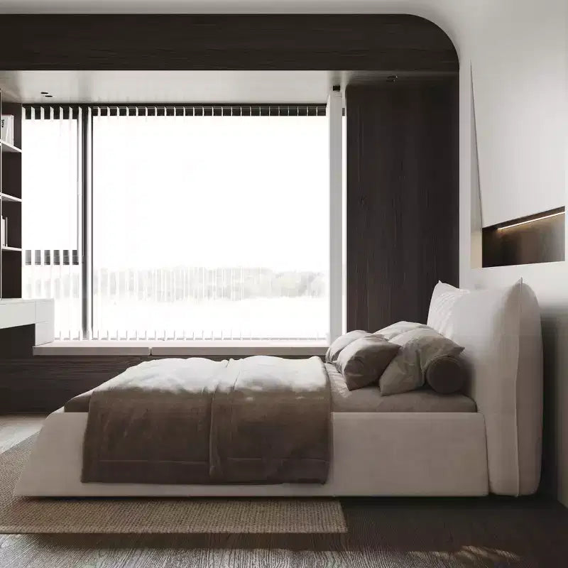 Whisen King Size Upholstered Platform Bed, Metal & Solid Wood Bed Frame with Special Shaped Velvet Headboard