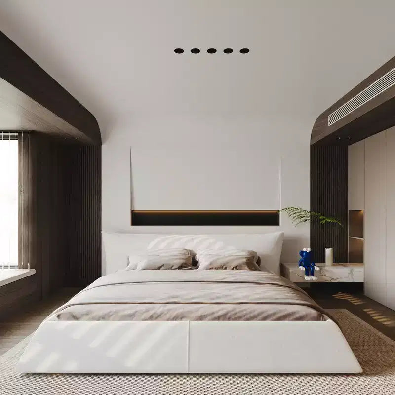 Whisen King Size Upholstered Platform Bed, Metal & Solid Wood Bed Frame with Special Shaped Velvet Headboard