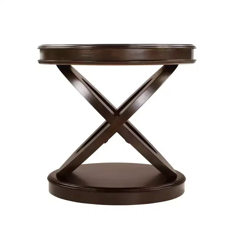 Luxystar Retro Wood Round End Table with X-shape Base for Dining or Living Room, Espresso