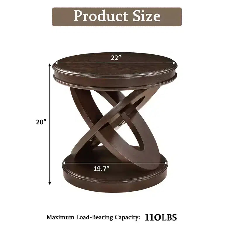 Luxystar Retro Wood Round End Table with X-shape Base for Dining or Living Room, Espresso