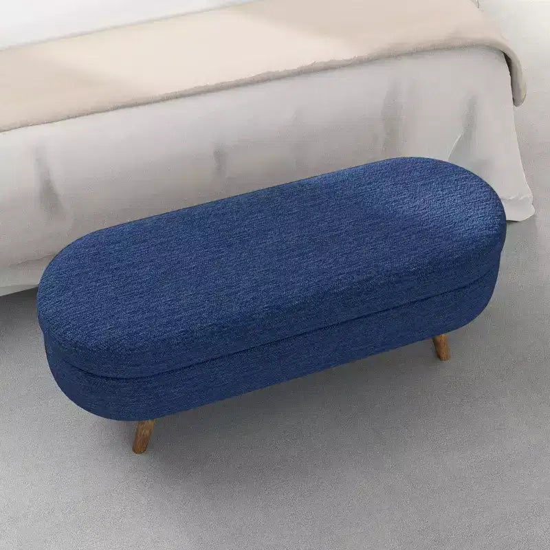 TUYOHW 43.5 Oval Fabric Storage Ottoman Bench,Upholstered Storage Bench with Rubber Wood Legs,Footrest Ottoman for Living Room,Bedroom,Entryway