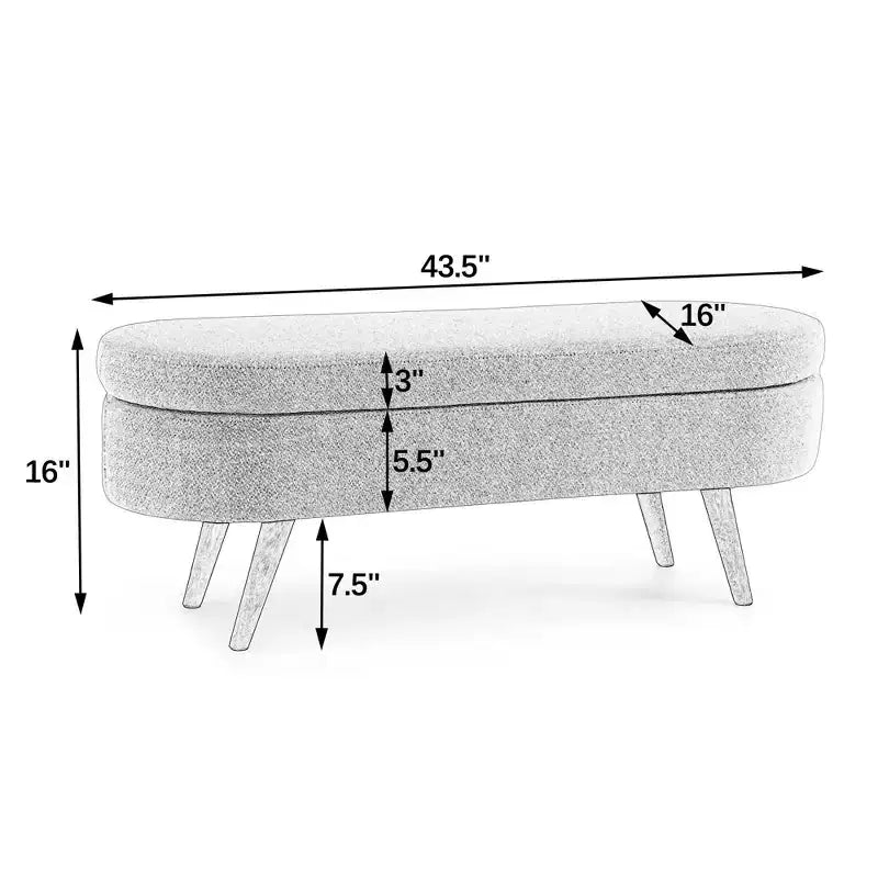 TUYOHW 43.5 Oval Fabric Storage Ottoman Bench,Upholstered Storage Bench with Rubber Wood Legs,Footrest Ottoman for Living Room,Bedroom,Entryway