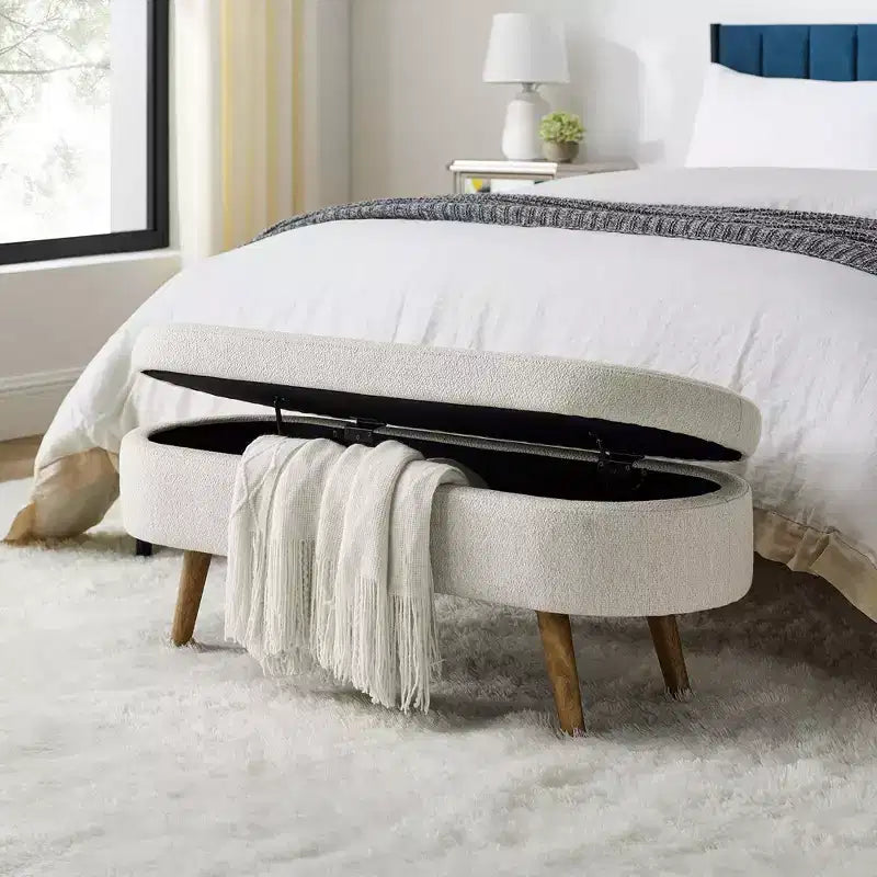 TUYOHW 43.5 Oval Fabric Storage Ottoman Bench,Upholstered Storage Bench with Rubber Wood Legs,Footrest Ottoman for Living Room,Bedroom,Entryway