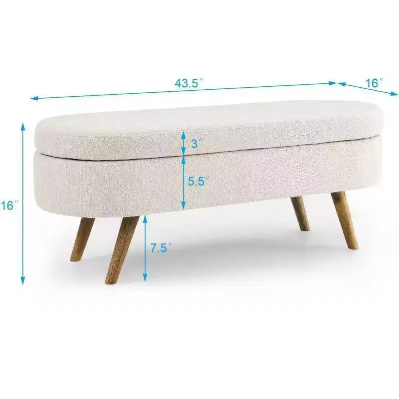 TUYOHW 43.5 Oval Fabric Storage Ottoman Bench,Upholstered Storage Bench with Rubber Wood Legs,Footrest Ottoman for Living Room,Bedroom,Entryway