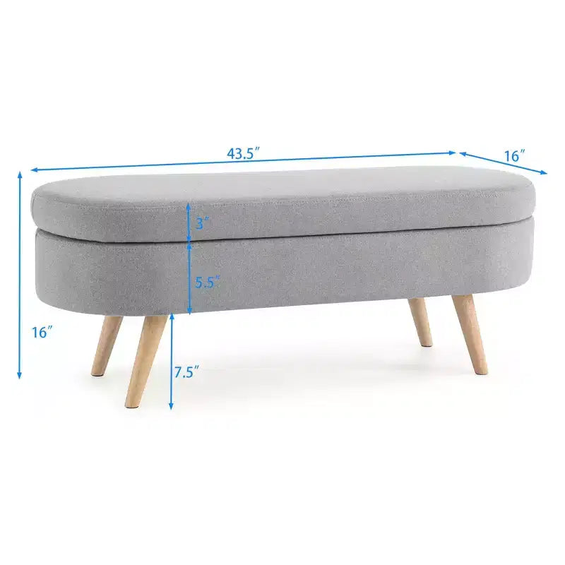 TUYOHW 43.5 Oval Fabric Storage Ottoman Bench,Upholstered Storage Bench with Rubber Wood Legs,Footrest Ottoman for Living Room,Bedroom,Entryway