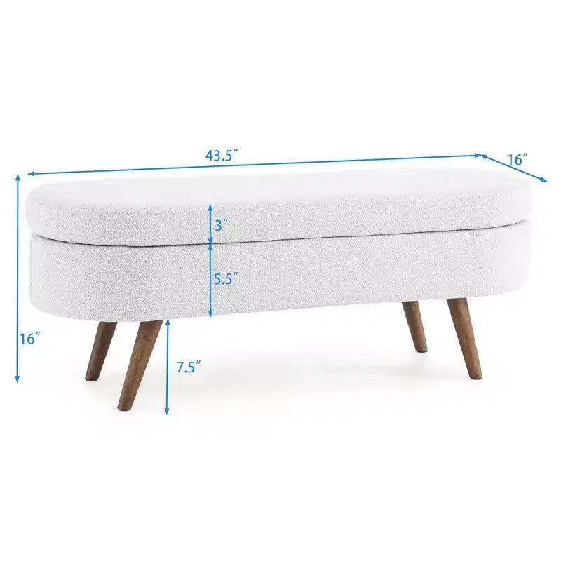 TUYOHW 43.5 Oval Fabric Storage Ottoman Bench,Upholstered Storage Bench with Rubber Wood Legs,Footrest Ottoman for Living Room,Bedroom,Entryway