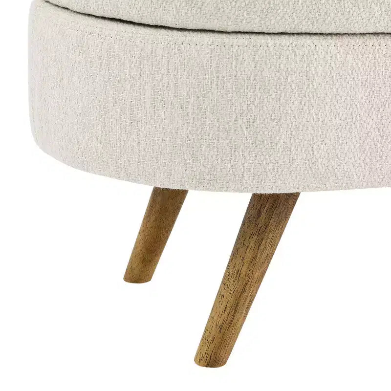 TUYOHW 43.5 Oval Fabric Storage Ottoman Bench,Upholstered Storage Bench with Rubber Wood Legs,Footrest Ottoman for Living Room,Bedroom,Entryway