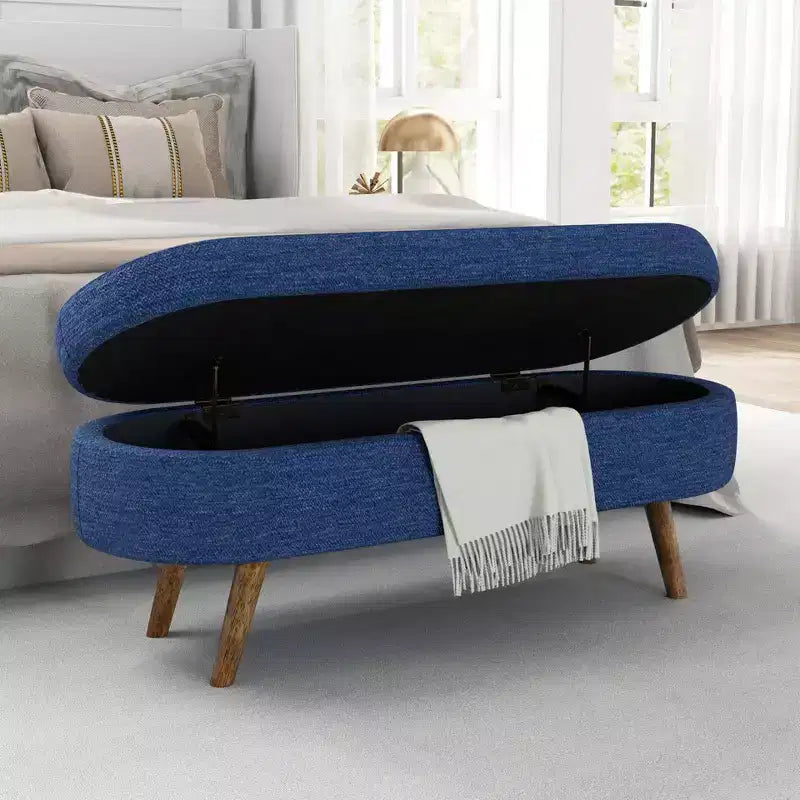 TUYOHW 43.5 Oval Fabric Storage Ottoman Bench,Upholstered Storage Bench with Rubber Wood Legs,Footrest Ottoman for Living Room,Bedroom,Entryway