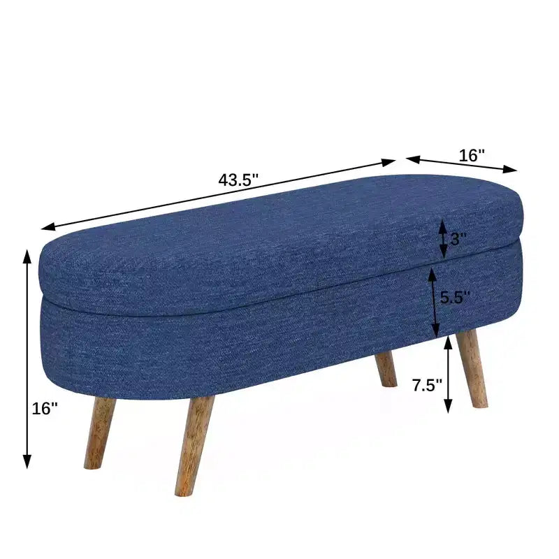 TUYOHW 43.5 Oval Fabric Storage Ottoman Bench,Upholstered Storage Bench with Rubber Wood Legs,Footrest Ottoman for Living Room,Bedroom,Entryway