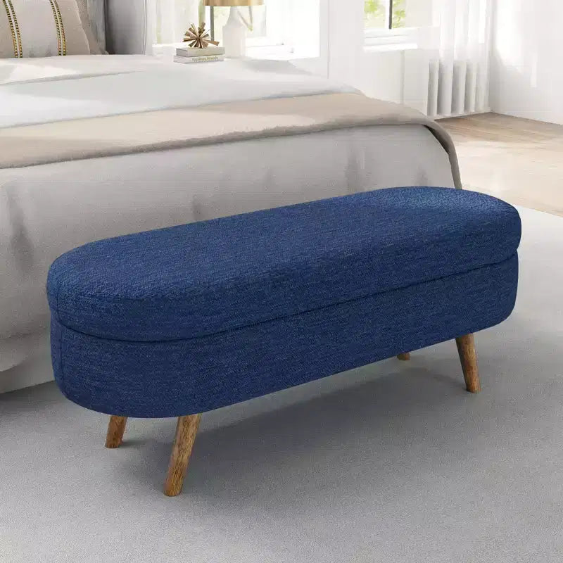 TUYOHW 43.5 Oval Fabric Storage Ottoman Bench,Upholstered Storage Bench with Rubber Wood Legs,Footrest Ottoman for Living Room,Bedroom,Entryway