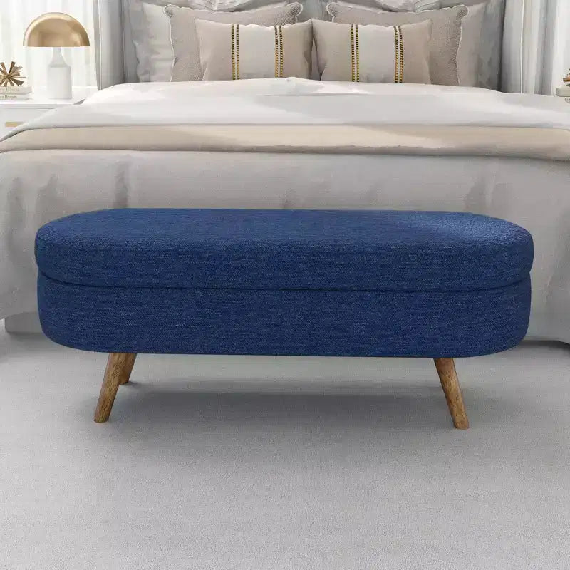 TUYOHW 43.5 Oval Fabric Storage Ottoman Bench,Upholstered Storage Bench with Rubber Wood Legs,Footrest Ottoman for Living Room,Bedroom,Entryway