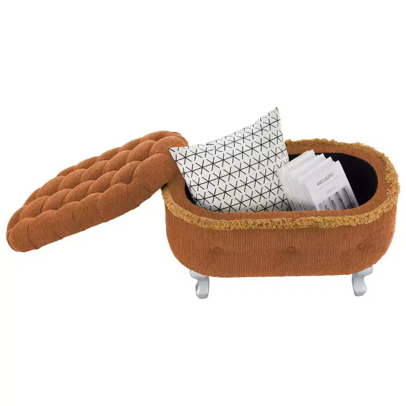 TUYOHW 29.5 Upholstered Storage Bench,Fabric Footboard Bench with Button Tufted and Fringe,Lift Top,End of Bed Bench for Bedroom,Living Room