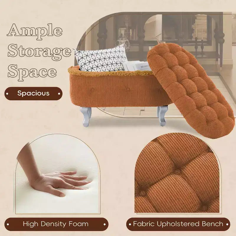 TUYOHW 29.5 Upholstered Storage Bench,Fabric Footboard Bench with Button Tufted and Fringe,Lift Top,End of Bed Bench for Bedroom,Living Room