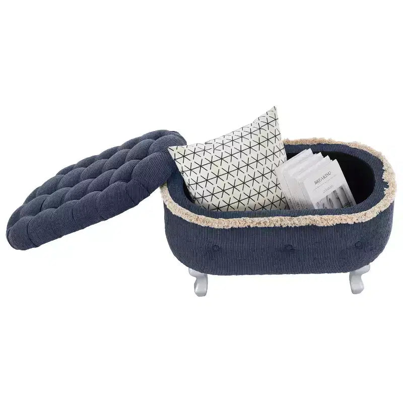 TUYOHW 29.5 Upholstered Storage Bench,Fabric Footboard Bench with Button Tufted and Fringe,Lift Top,End of Bed Bench for Bedroom,Living Room