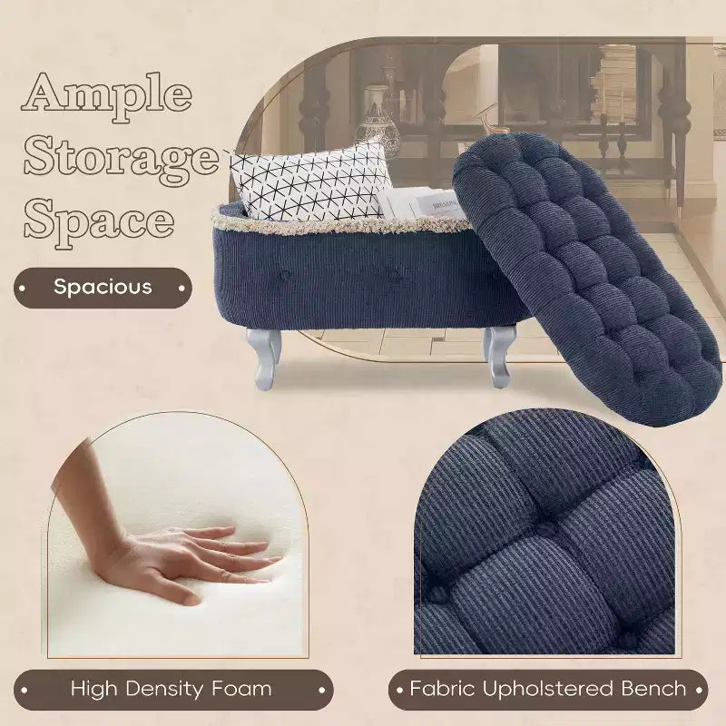 TUYOHW 29.5 Upholstered Storage Bench,Fabric Footboard Bench with Button Tufted and Fringe,Lift Top,End of Bed Bench for Bedroom,Living Room