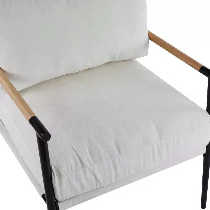 MAYEERTY 27.56 Modern Accent Chair, Plush Cushions Minimalist Metal Frame Wooden Armrest, Living Room Bedroom Office