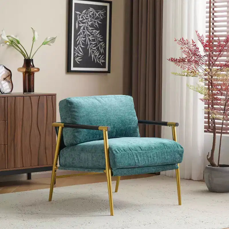 MAYEERTY 27.56 Modern Accent Chair, Plush Cushions Minimalist Metal Frame Wooden Armrest, Living Room Bedroom Office
