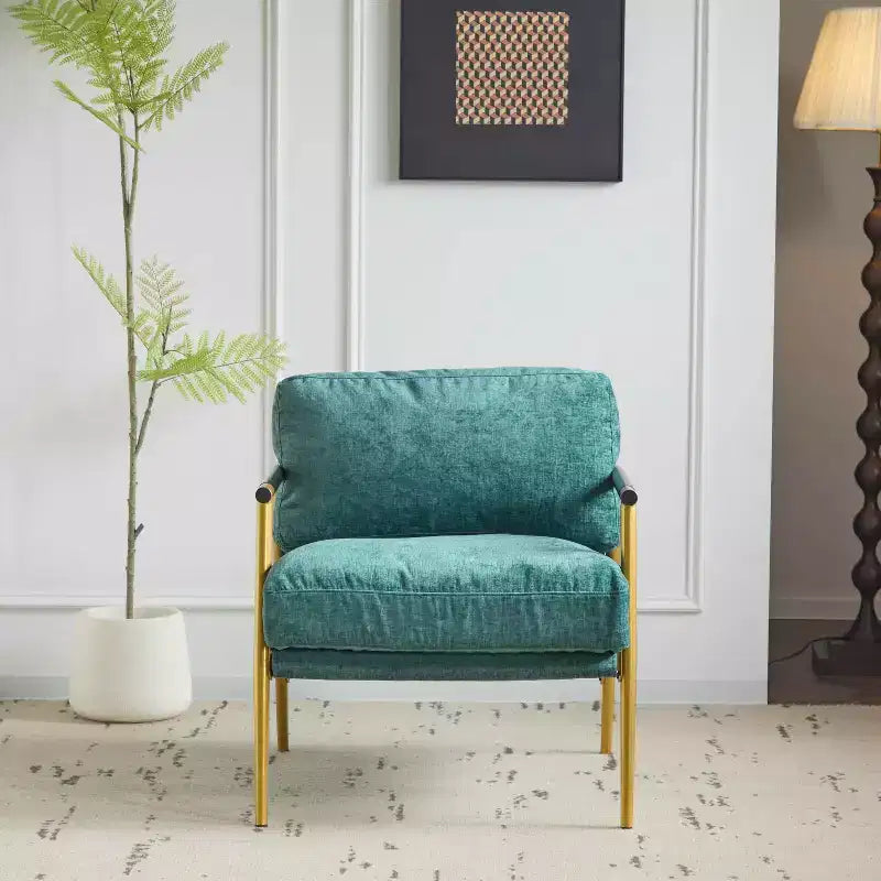 MAYEERTY 27.56 Modern Accent Chair, Plush Cushions Minimalist Metal Frame Wooden Armrest, Living Room Bedroom Office
