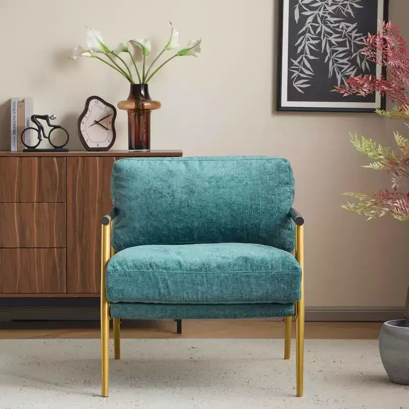 MAYEERTY 27.56 Modern Accent Chair, Plush Cushions Minimalist Metal Frame Wooden Armrest, Living Room Bedroom Office