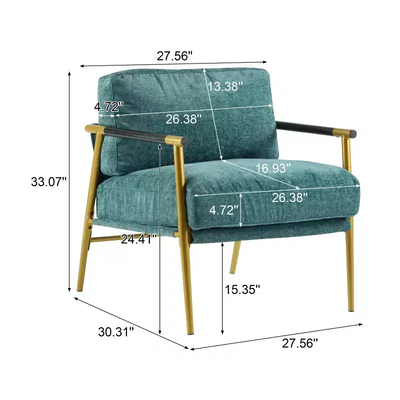 MAYEERTY 27.56 Modern Accent Chair, Plush Cushions Minimalist Metal Frame Wooden Armrest, Living Room Bedroom Office