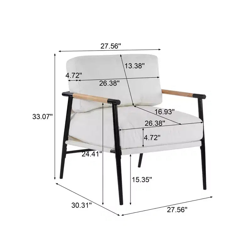 MAYEERTY 27.56 Modern Accent Chair, Plush Cushions Minimalist Metal Frame Wooden Armrest, Living Room Bedroom Office