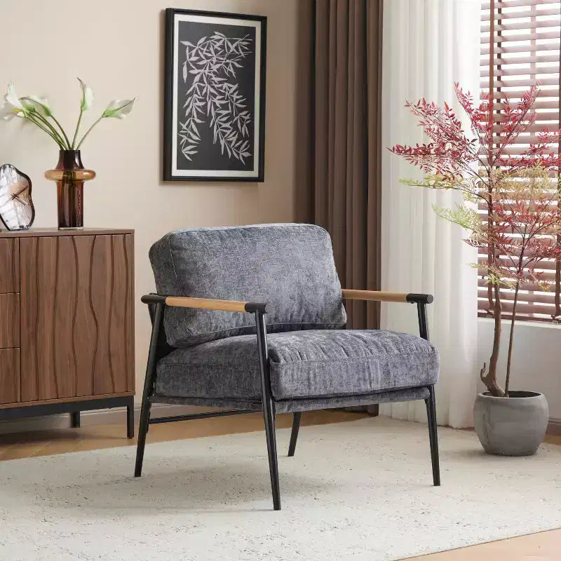 MAYEERTY 27.56 Modern Accent Chair, Plush Cushions Minimalist Metal Frame Wooden Armrest, Living Room Bedroom Office
