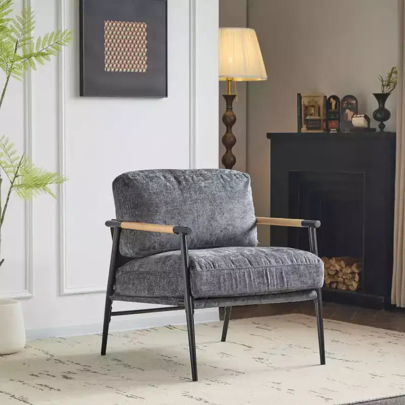 MAYEERTY 27.56 Modern Accent Chair, Plush Cushions Minimalist Metal Frame Wooden Armrest, Living Room Bedroom Office