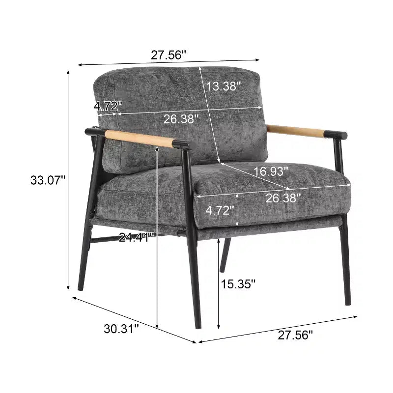 MAYEERTY 27.56 Modern Accent Chair, Plush Cushions Minimalist Metal Frame Wooden Armrest, Living Room Bedroom Office