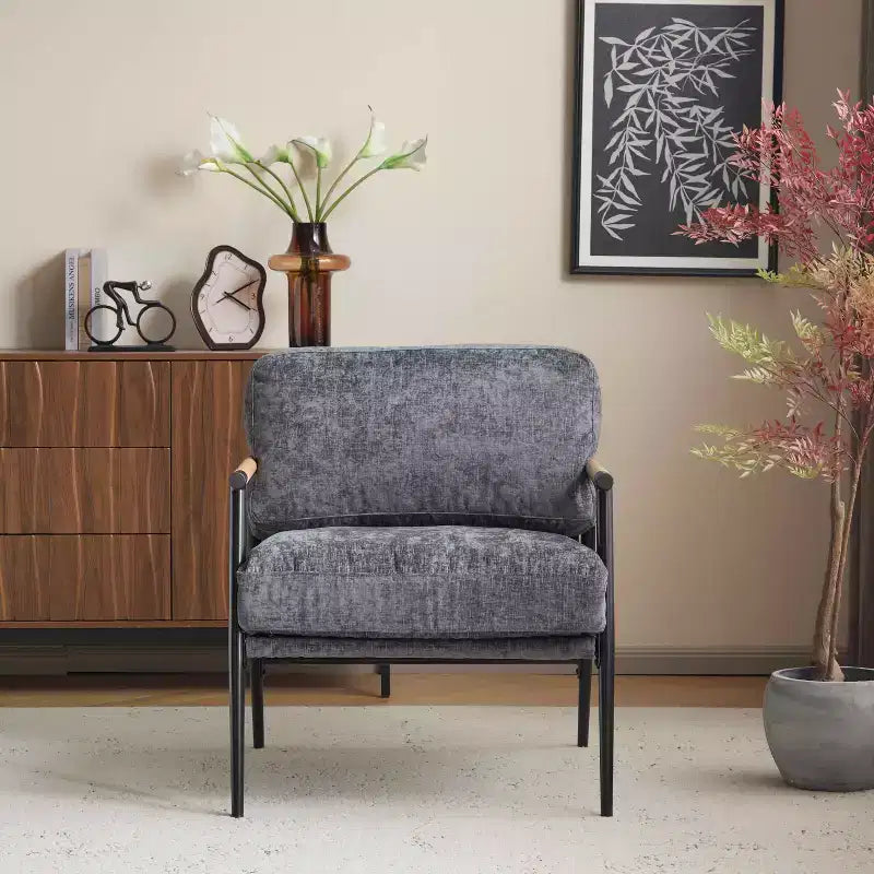 MAYEERTY 27.56 Modern Accent Chair, Plush Cushions Minimalist Metal Frame Wooden Armrest, Living Room Bedroom Office