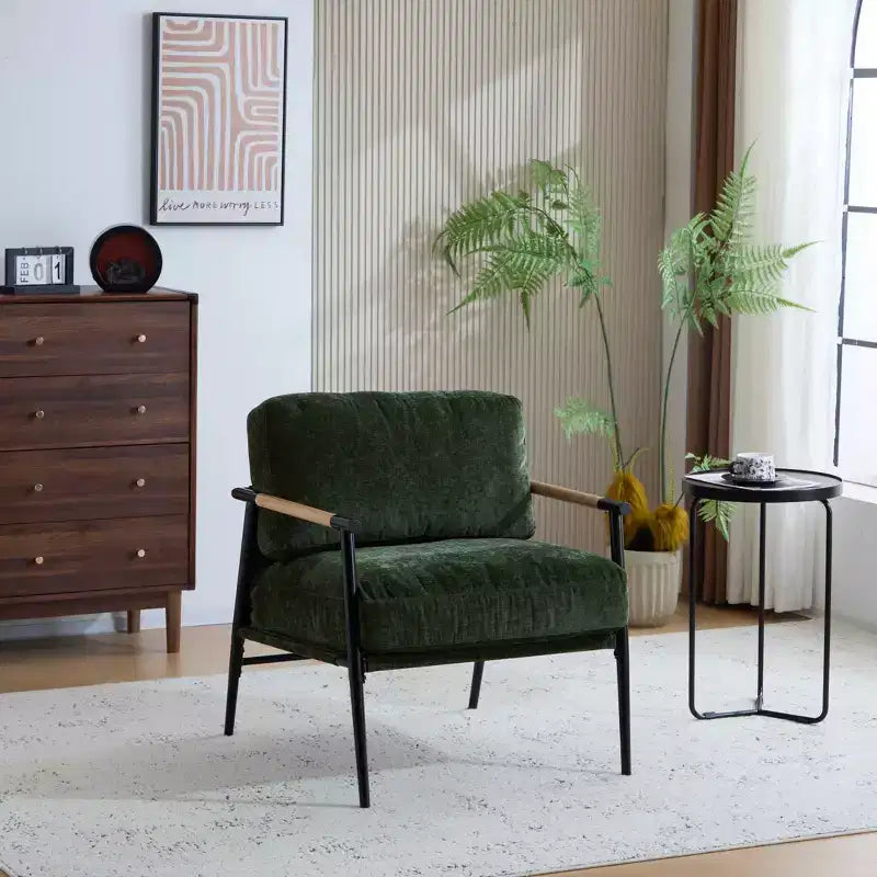 MAYEERTY 27.56 Modern Accent Chair, Plush Cushions Minimalist Metal Frame Wooden Armrest, Living Room Bedroom Office