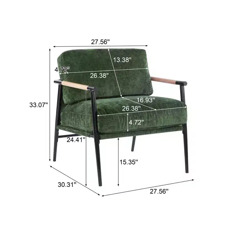 MAYEERTY 27.56 Modern Accent Chair, Plush Cushions Minimalist Metal Frame Wooden Armrest, Living Room Bedroom Office