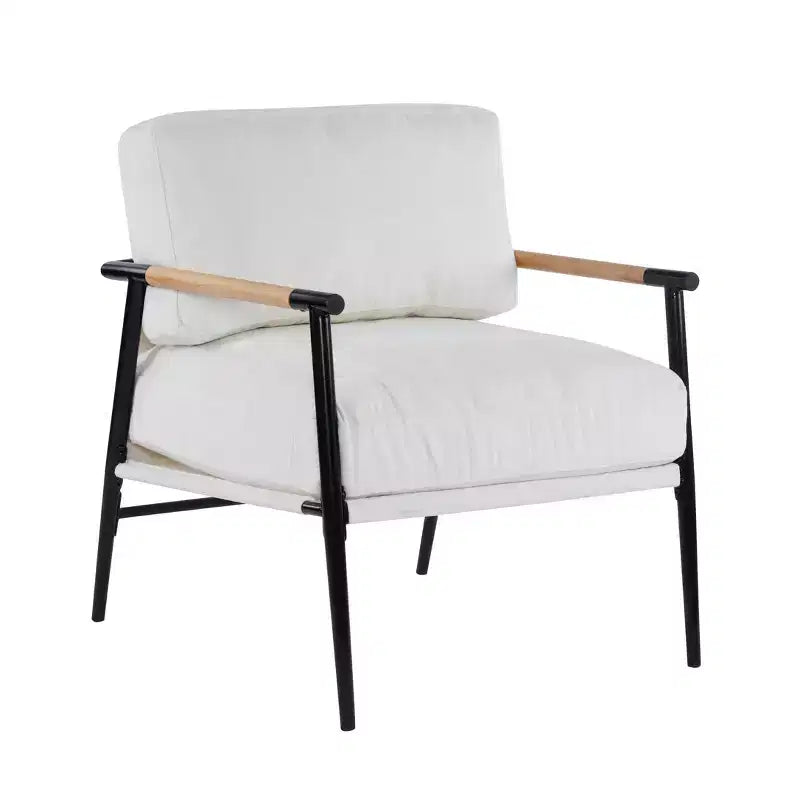 MAYEERTY 27.56 Modern Accent Chair, Plush Cushions Minimalist Metal Frame Wooden Armrest, Living Room Bedroom Office