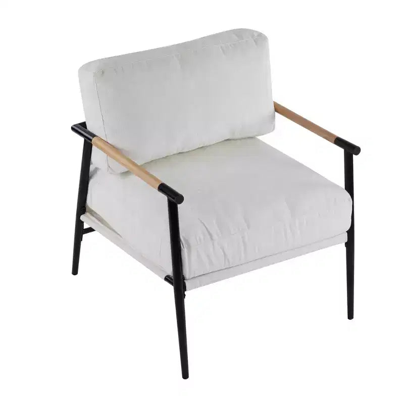 MAYEERTY 27.56 Modern Accent Chair, Plush Cushions Minimalist Metal Frame Wooden Armrest, Living Room Bedroom Office