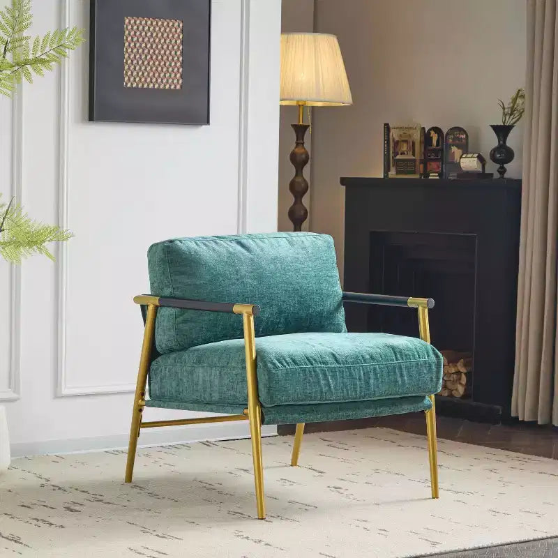 MAYEERTY 27.56 Modern Accent Chair, Plush Cushions Minimalist Metal Frame Wooden Armrest, Living Room Bedroom Office