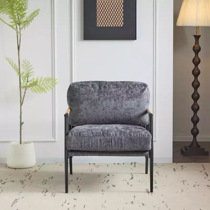 MAYEERTY 27.56 Modern Accent Chair, Plush Cushions Minimalist Metal Frame Wooden Armrest, Living Room Bedroom Office