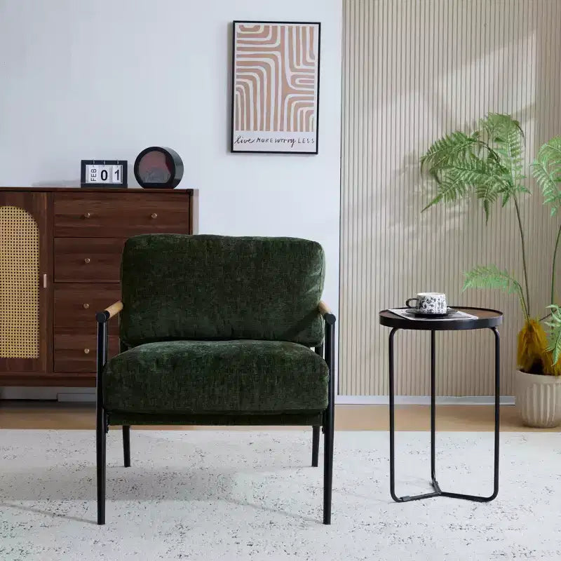 MAYEERTY 27.56 Modern Accent Chair, Plush Cushions Minimalist Metal Frame Wooden Armrest, Living Room Bedroom Office