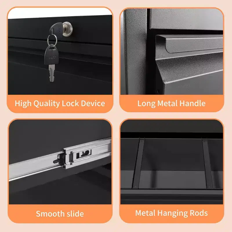 VIYET 40H Lockable Lateral File Cabinet - Heavy-Duty Metal for Home Office, Silent Full-Extension Slides, Anti-Tilt, Fits Letter/Legal/A4/F4