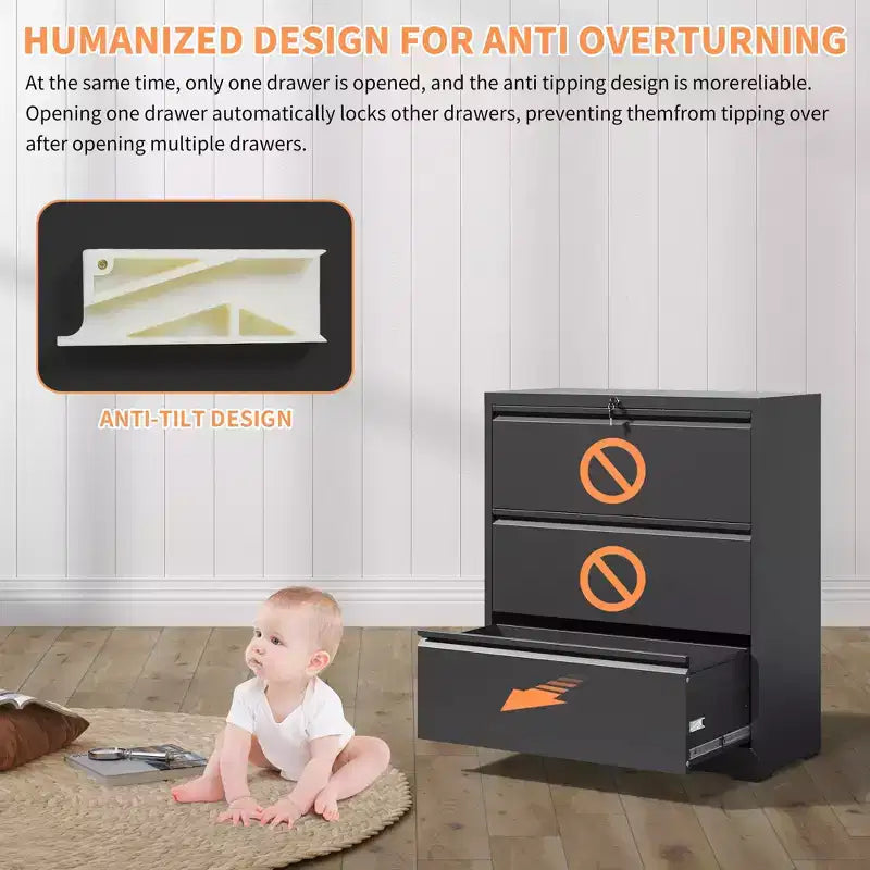VIYET 40H Lockable Lateral File Cabinet - Heavy-Duty Metal for Home Office, Silent Full-Extension Slides, Anti-Tilt, Fits Letter/Legal/A4/F4