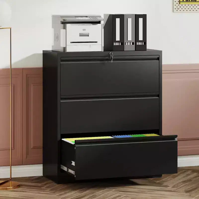 VIYET 40H Lockable Lateral File Cabinet - Heavy-Duty Metal for Home Office, Silent Full-Extension Slides, Anti-Tilt, Fits Letter/Legal/A4/F4