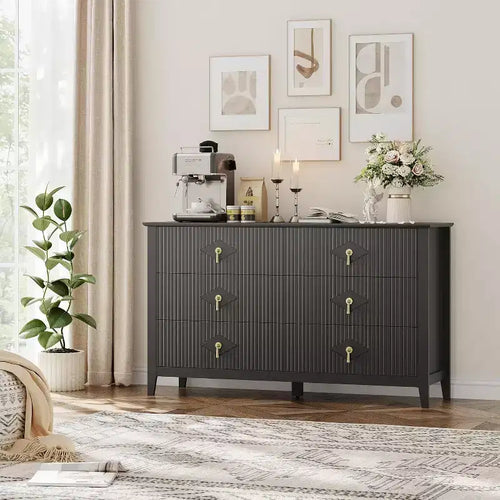 Commode Acekool 54 à 6 tiroirs cannelés, commode de rangement moderne et large avec tiroirs profonds et kit anti-basculement