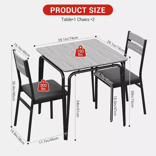 Ensemble table à manger 3 pièces - Table de cuisine carrée avec chaises rembourrées pour 2, Ensemble de salle à manger moderne pour petit appartement